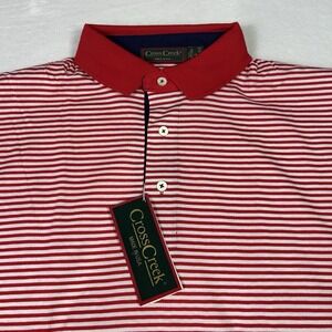 Cross‎ Creek Polo Golf Shirt Size L Red Striped 100% Cotton Made In USA NWT